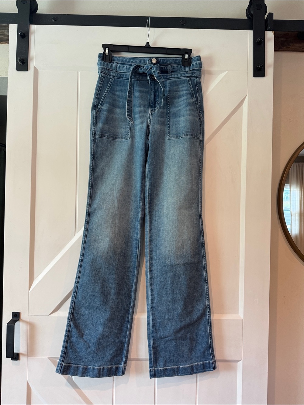 White House Black Market Blue Wide-Leg Tie-Waist Jeans